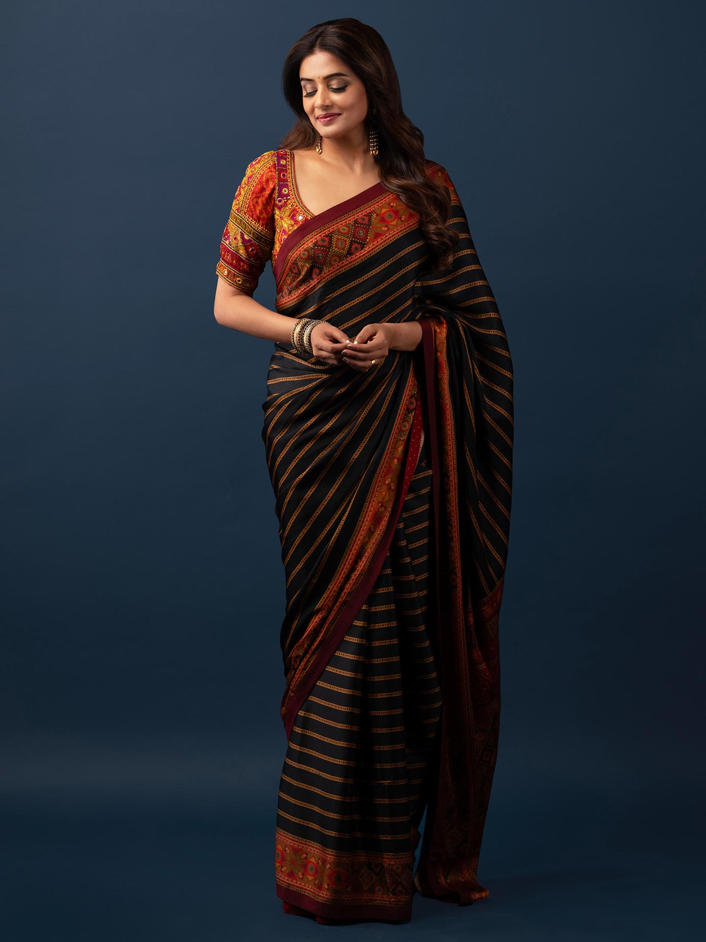 Black Multi Madhuhira Saree With Stitched Blouse - Image 2