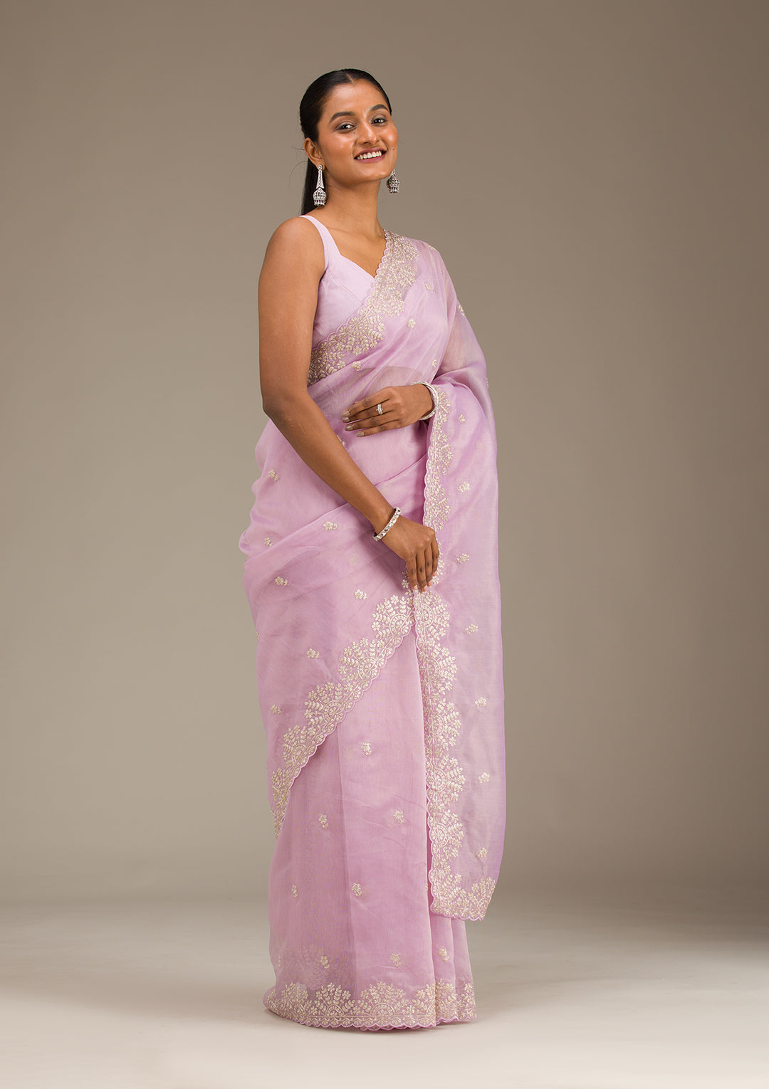 Lavender Threadwork Tissue Saree